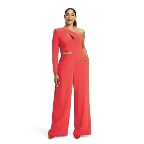 Hudson Pants - Sergio Hudson Plus Women's‎ Red one Shoulder Cut Out Jumpsuit Romper NWT